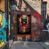 Eerie Skull Over Fiery Alien Landscape Poster
