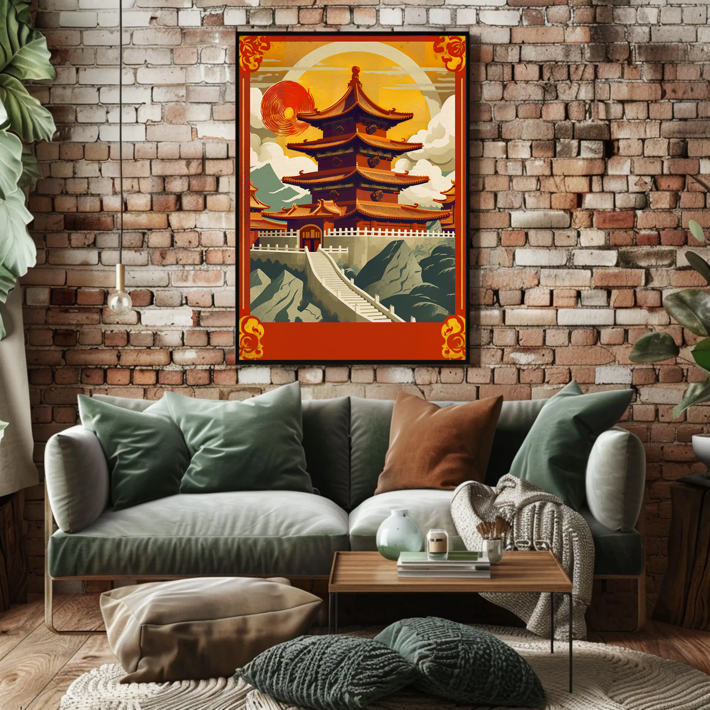 China Pagoda Sunset Clouds Fortress Peaks Travel Poster