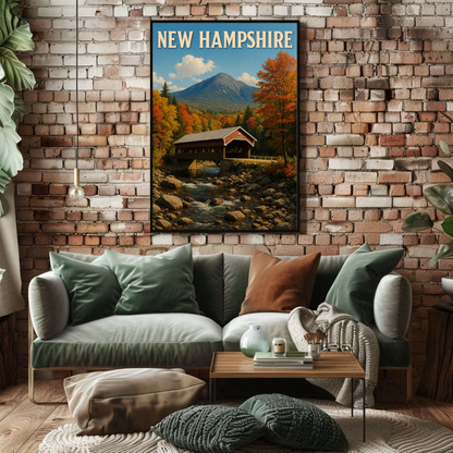 New Hampshire Covered Bridge Autumn Foliage Scenic Travel Poster Travel Poster
