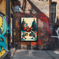 Festive Santa and Elves Vintage Christmas Poster