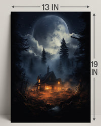 Moonlit Cabin In The Woods Poster