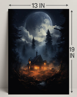 Moonlit Cabin In The Woods Poster