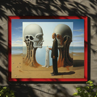 Surreal Beach Scene with Skeletal Structures Artistic Poster