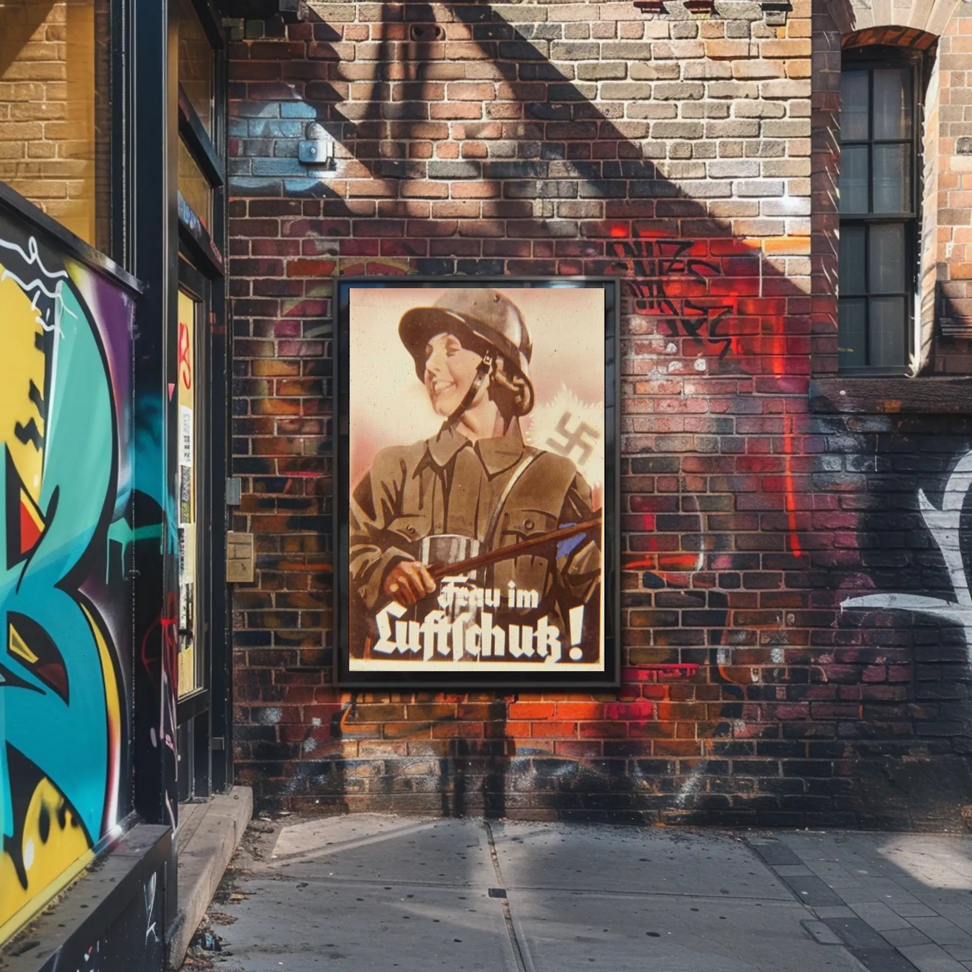 Frau im Luftschutz Poster PosterGoat