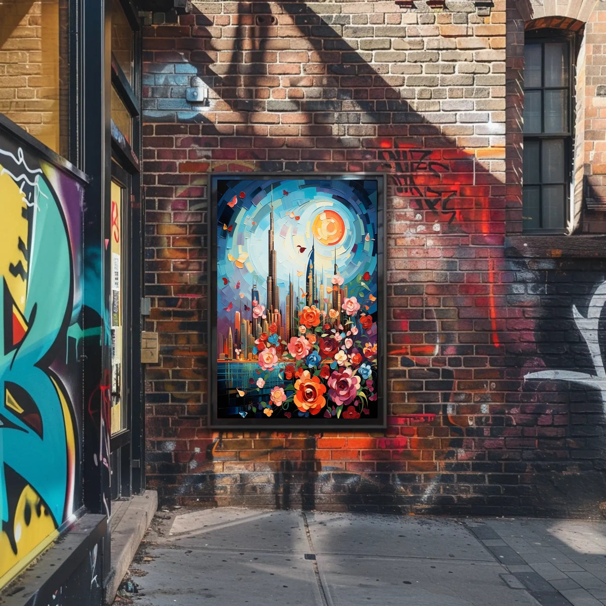 Dubai Skyline with Flowers Celebrates Urban or Cityscape Poster
