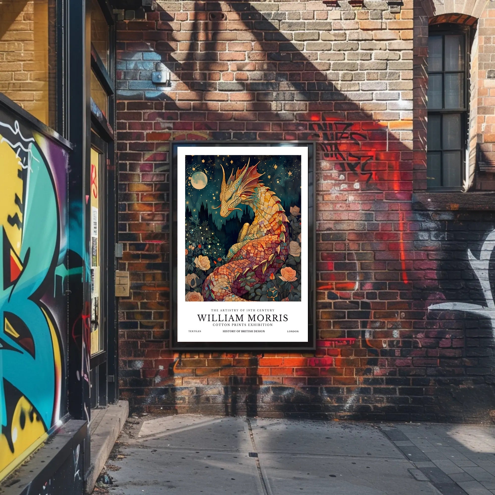 Artistic Dragon and Roses: 19th Century Heritage Poster