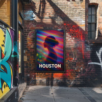 Vibrant Silhouette Houston Night City Neon Skyline Pop Art Digital Painting Urban Poster