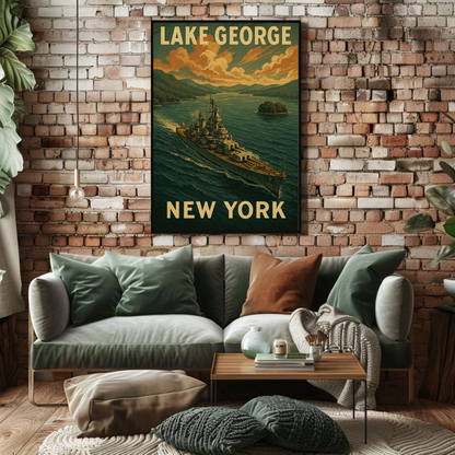 Lake George New York Battleship Scenic Travel Poster