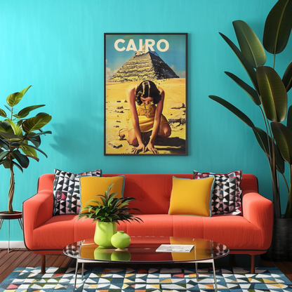 Cairo Egypt Pyramid Desert Woman Vintage Travel Poster