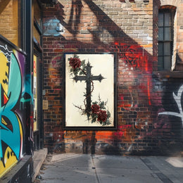 Gothic Cross with Roses Art Print Poster