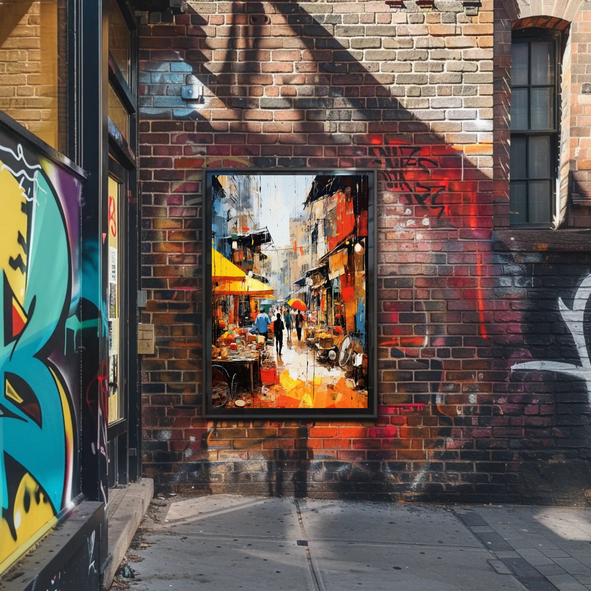 Vibrant Modern Asian Street Market Scene - Cultural Poster