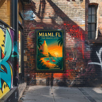 Miami Sunset Magic: Vintage Travel Art Poster