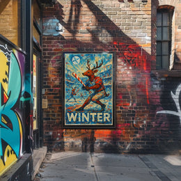 Whimsical Reindeer Baseball Candy Cane Winter Poster