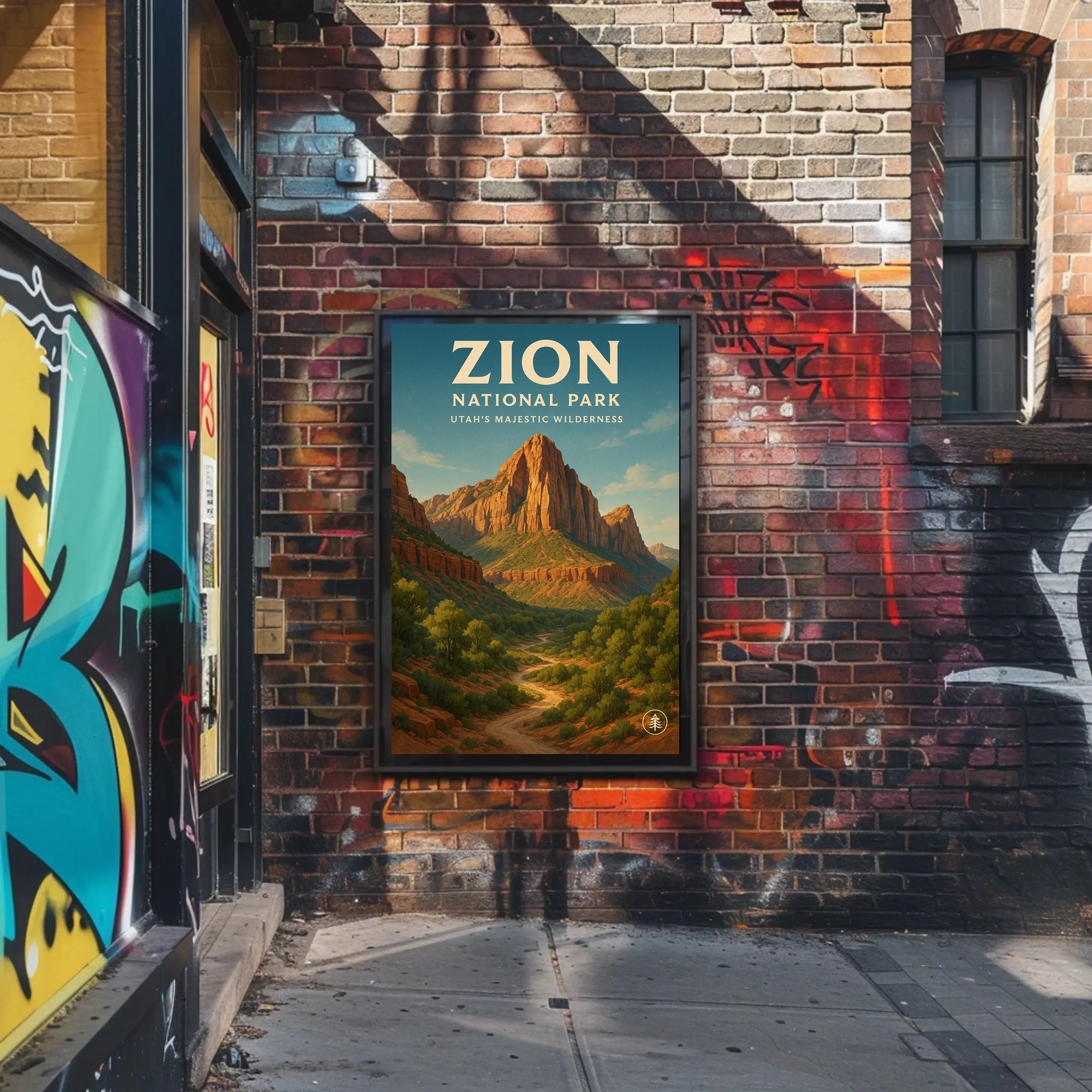 Zion National Park Vintage Red Rock Landscape Poster PosterGoat