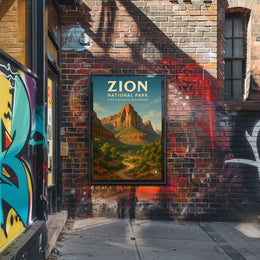 Zion National Park Vintage Red Rock Landscape Poster PosterGoat