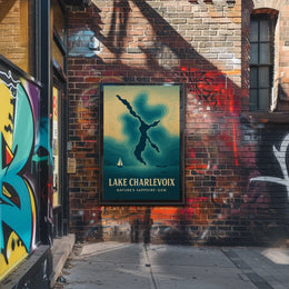 Lake Charlevoix: Sapphire-Gem Abstract Map Travel Poster