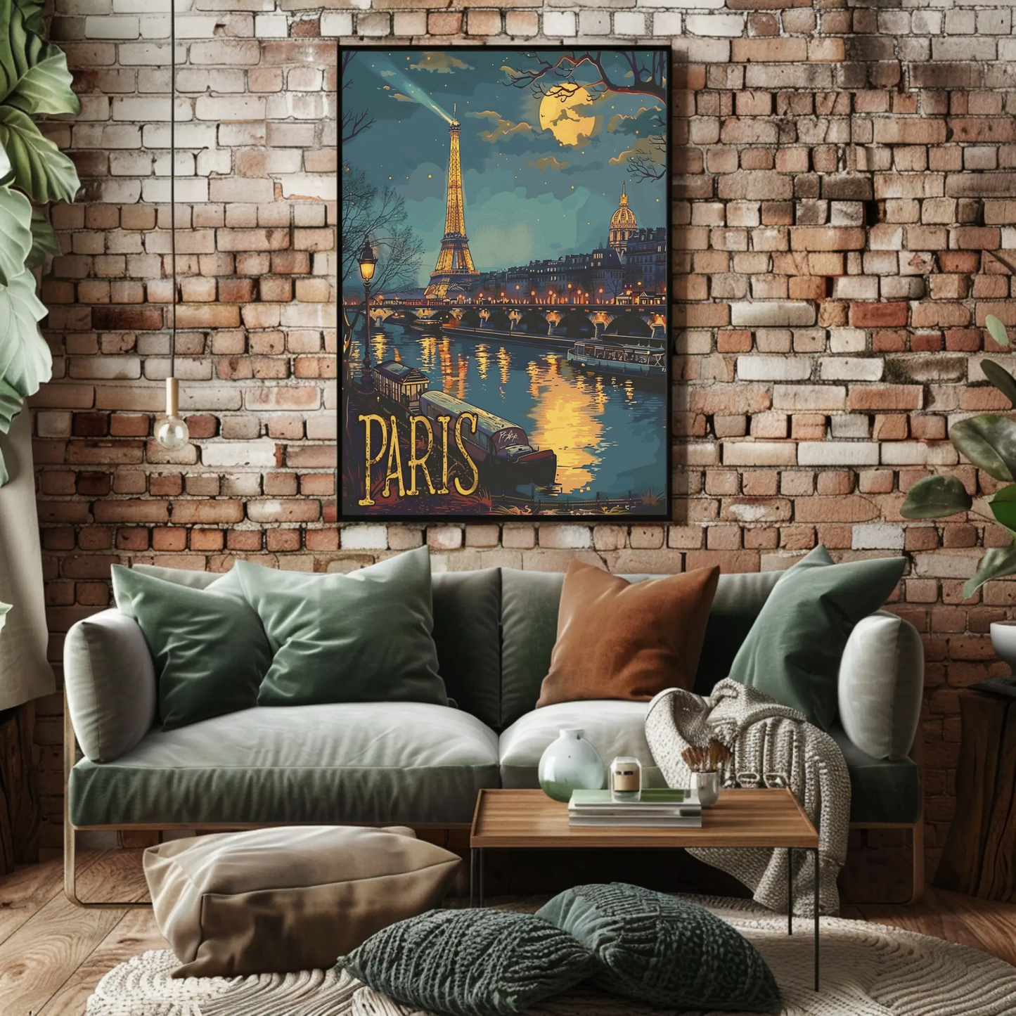 Paris Eiffel Tower Night Lights River Travel Poster
