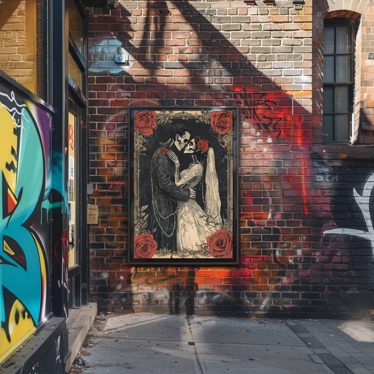 Skeleton Wedding Embrace: Romantic Cultural or Heritage Poster