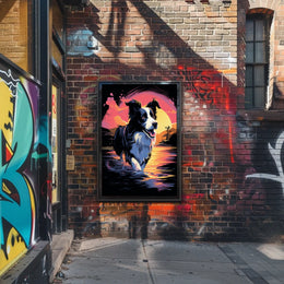 Fetching Border Collie Scenic Sunrise Dog Breed Poster