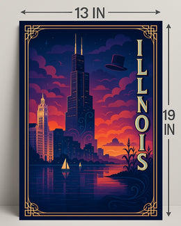 Illinois Skyline at Sunset: Captivating Travel Poster