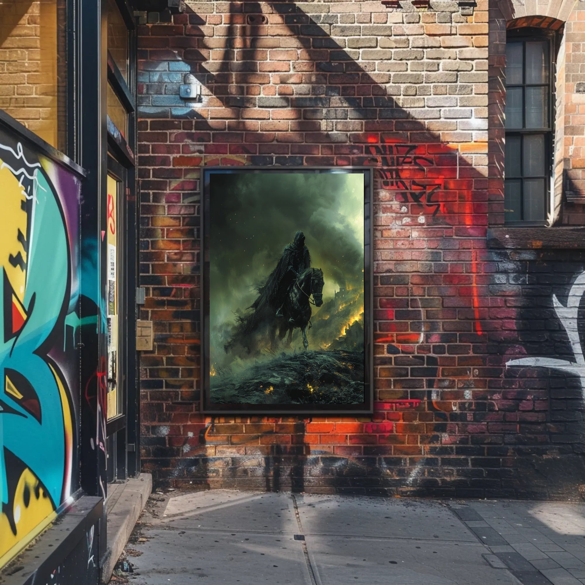 Dark Rider in Apocalyptic Scene Fantasy or Mythology Poster PosterGoat
