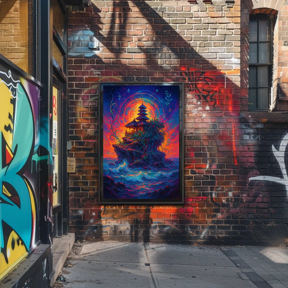 Mystical Temple on Cosmic Island Fantasy Poster