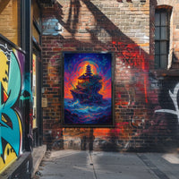 Mystical Temple on Cosmic Island Fantasy Poster