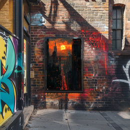 Dramatic Sunset Over New York Urban Cityscape Poster PosterGoat