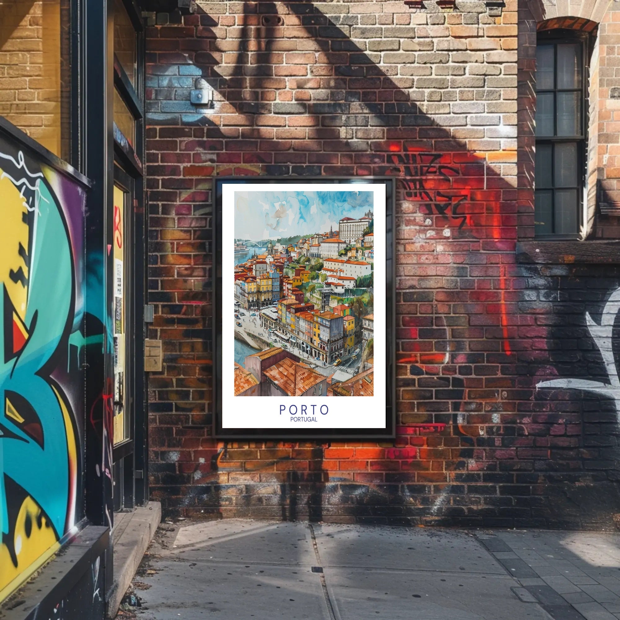 Porto Riverbank Urban Landscape Watercolor Illustration Travel Poster PosterGoat