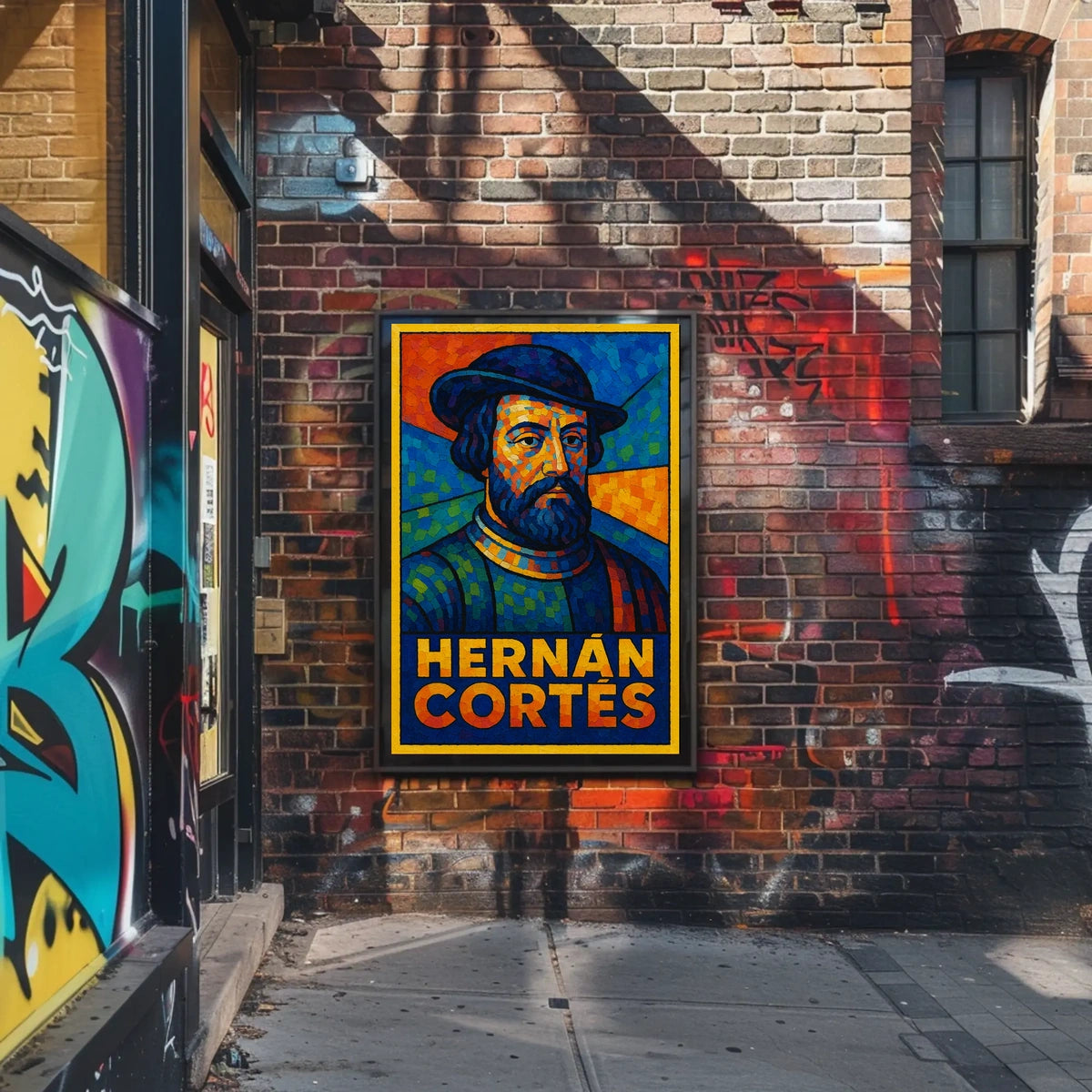 Hernán Cortés Vibrant Mosaic Portrait Poster