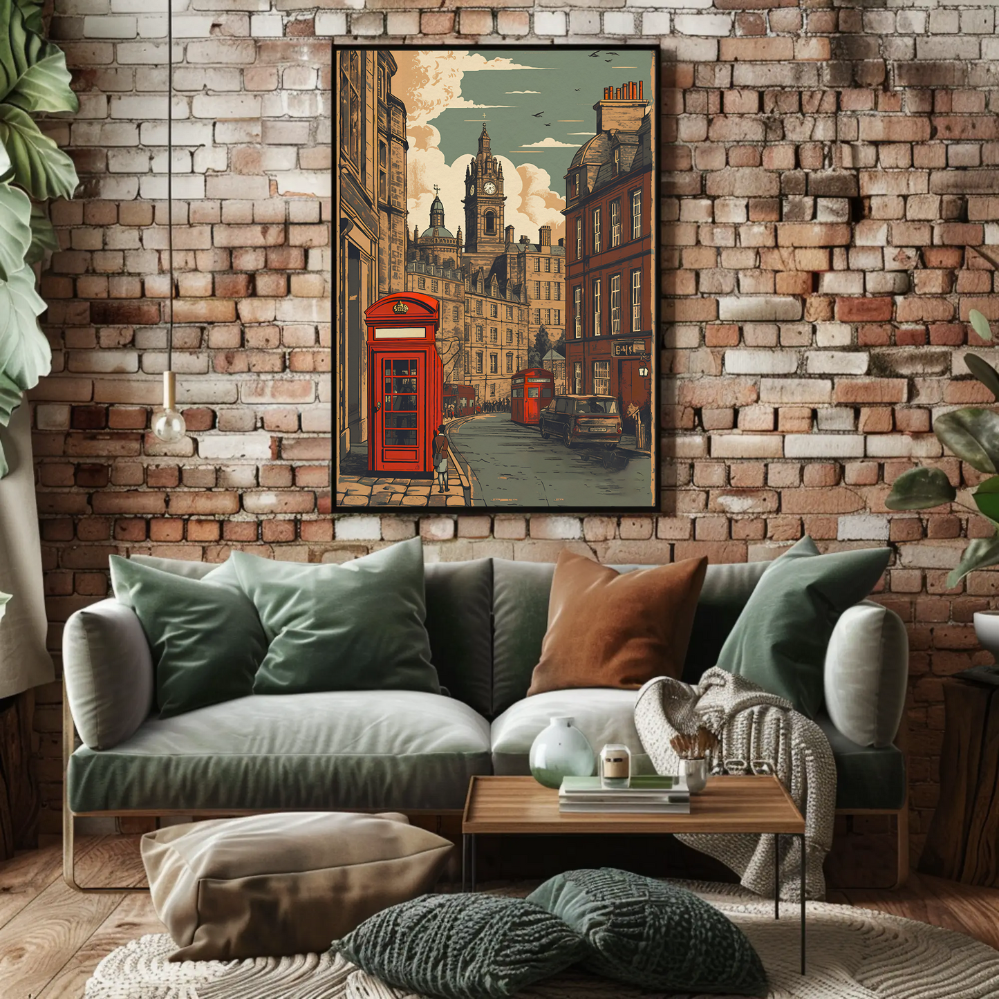 European City Clock Tower Phone Box Vintage Travel Poster