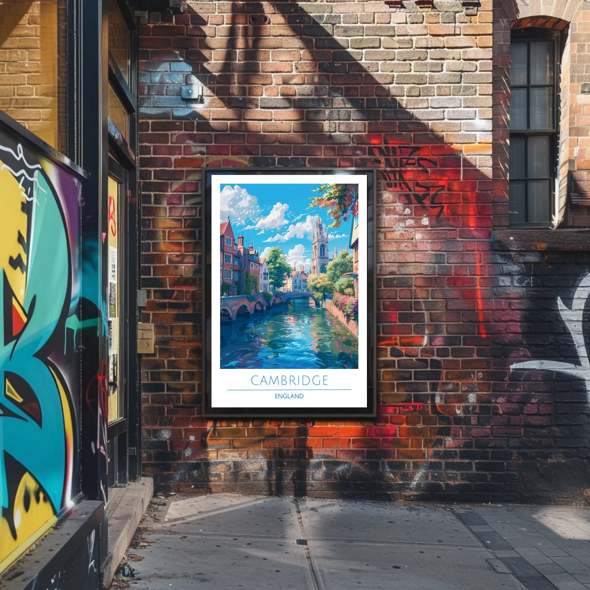 Cambridge Charm: Idyllic Canal Cityscape Travel Poster