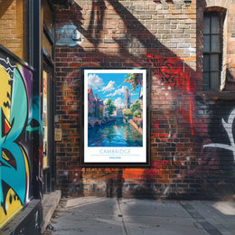 Cambridge Charm: Idyllic Canal Cityscape Travel Poster
