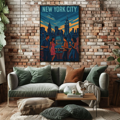 New York Rooftop Party City Skyline View Poster