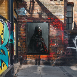 Dark Gothic Skeleton Poster with Red Eyes PosterGoat