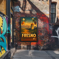 Vintage Fresno Travel Poster: Nostalgic California Vineyard Scenery