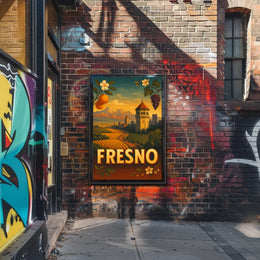 Vintage Fresno Travel Poster: Nostalgic California Vineyard Scenery