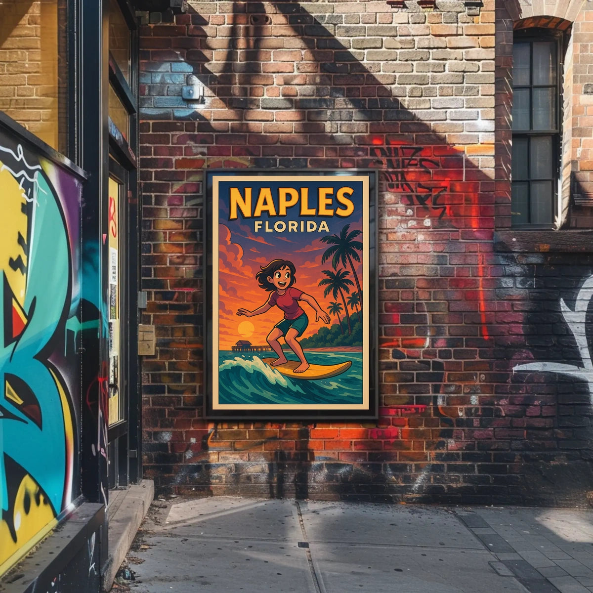 Naples Florida Surfing Poster Wall Art Coastal Decor