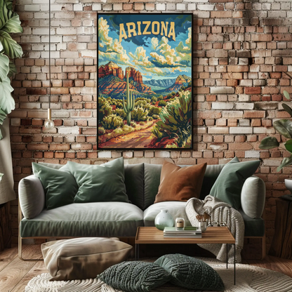 Arizona Red Rocks Cactus Desert Travel Poster