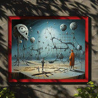 Surreal Dreamscape with Explorers: Futuristic Sci-Fi Poster