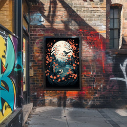 Serene Moonlit Birds Nature Art Poster