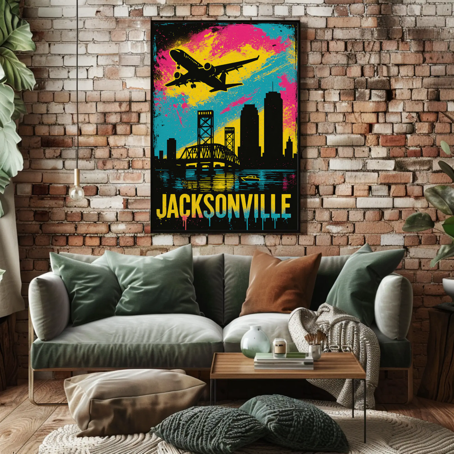 Jacksonville Florida Plane Skyline Bridge Poster Poster