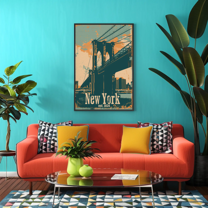 New York Brooklyn Bridge Vintage Poster