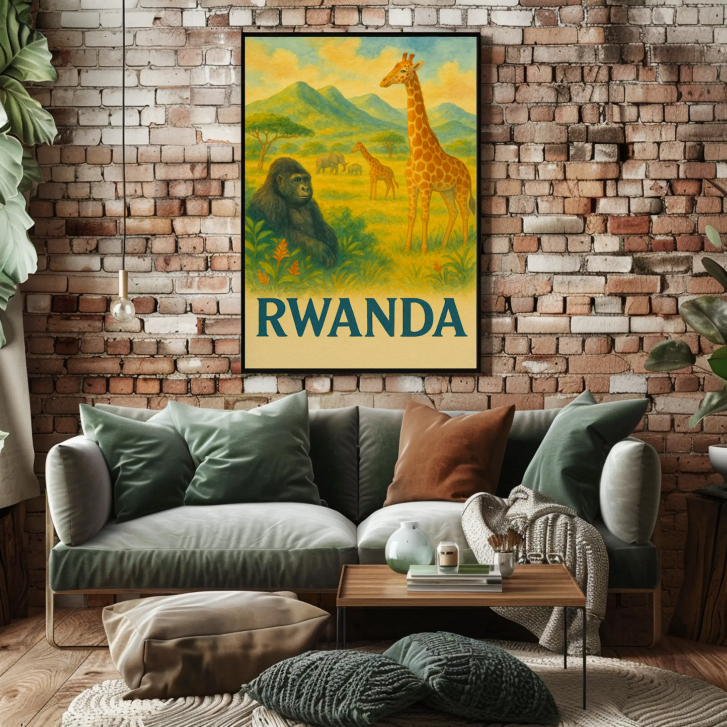 Rwanda Safari Animals Valley Scene Travel Poster