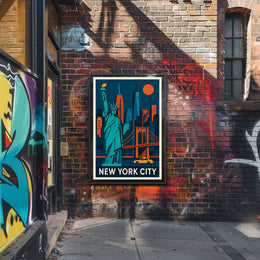 New York City Iconic Landmarks Poster Geometric Wall Art