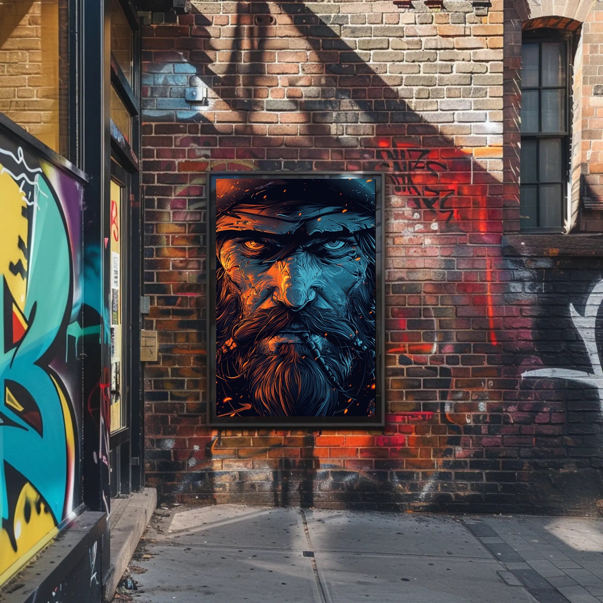 Rugged Duality: Fiery Orange and Cool Blue Poster PosterGoat