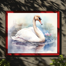 Tranquil Swan in Watercolor Poster PosterGoat