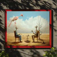 Surreal Bird-Headed Figures Formal Meeting Artistic Poster