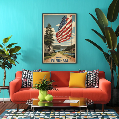 Windham New Hampshire Autumn Riverscape Vintage Travel Poster