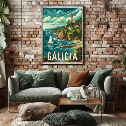 Galicia Sailing Lighthouse Coast Travel Poster